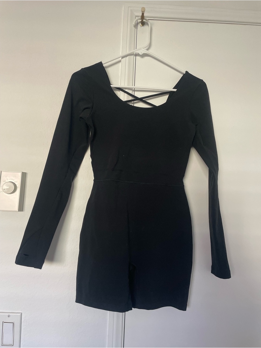 LSKD Black Long-Sleeve Crisscross Back Onesie